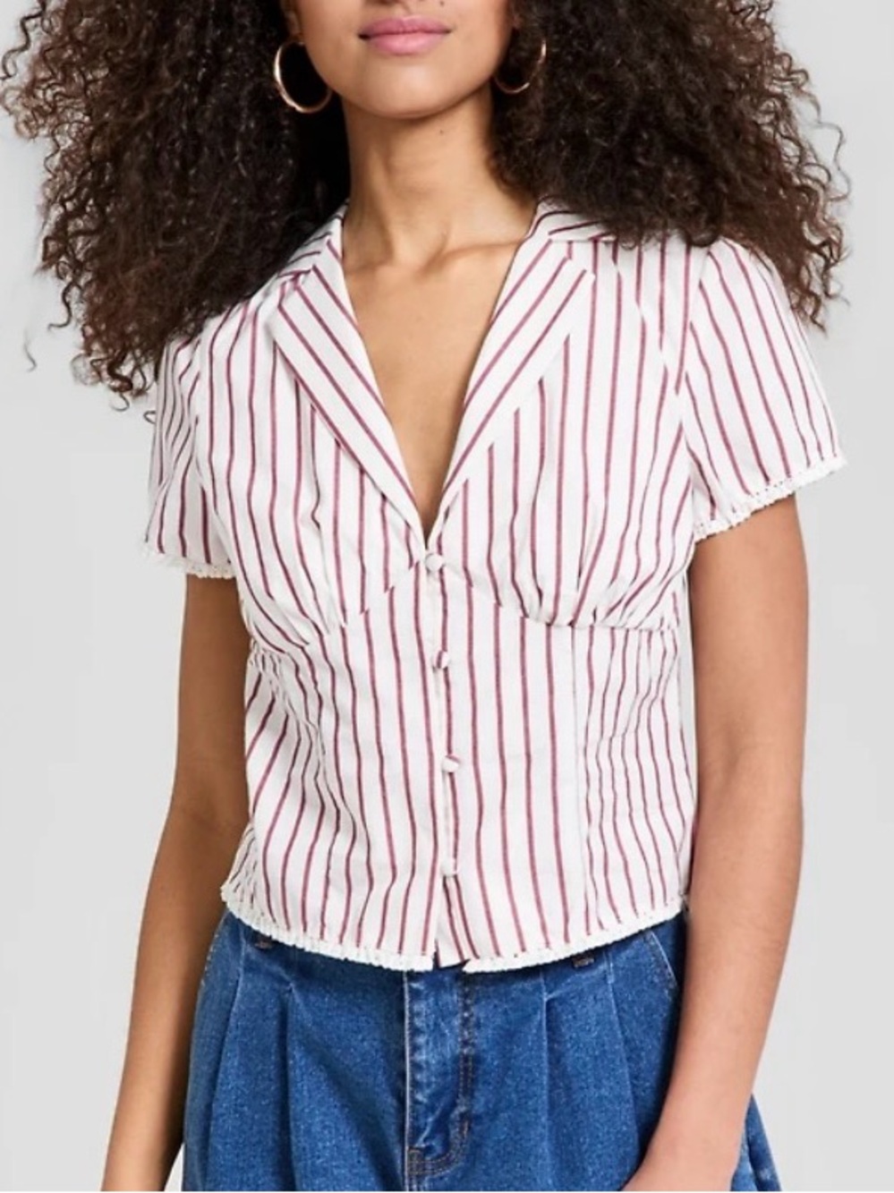 And Now This Fitted Button-Front Poplin Shirt White Large NWT
